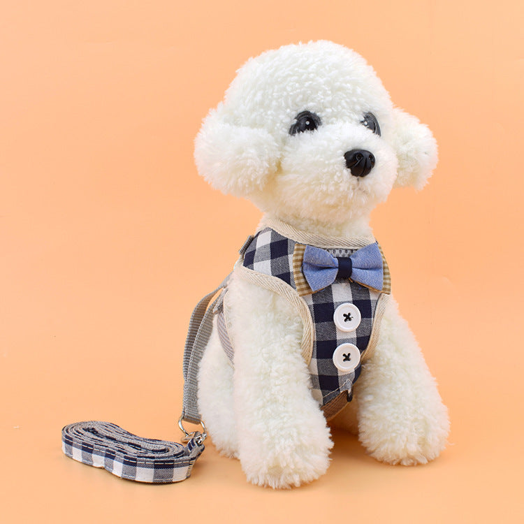 Bow Tie Chest Strap and Leash Combo Gentleman blue M