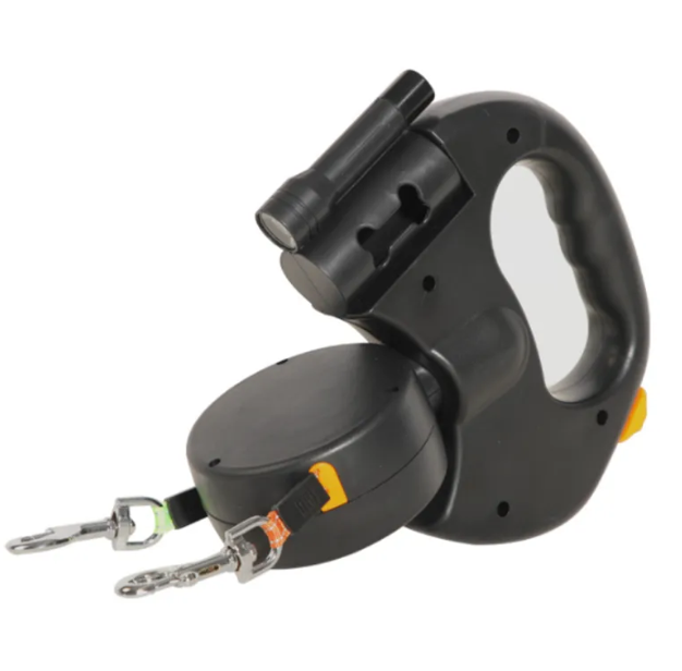 Auto Double Dog Leash Black