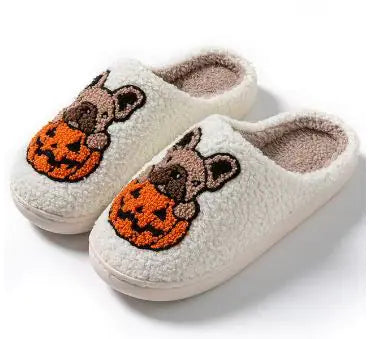 Comfy Dog & Pumpkin Halloween House Slippers