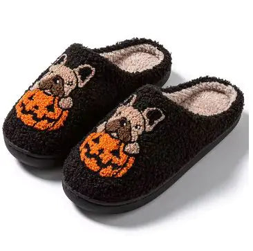 Comfy Dog & Pumpkin Halloween House Slippers